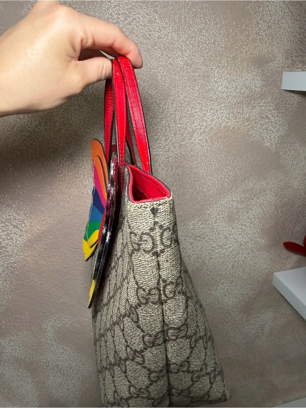Gucci Rainbow Butterfly Mini Tote in Multicolor and Red Trim